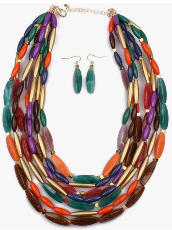 Jewelry - NEW Multicolor Beaded Statement Necklace & Earrings Set